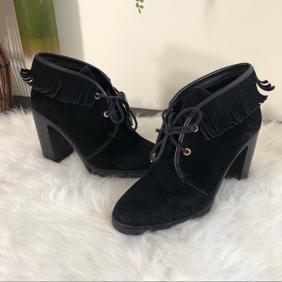 Tory Burch Shoes - TORY BURCH Hilary Shearling Fringe Booties Black